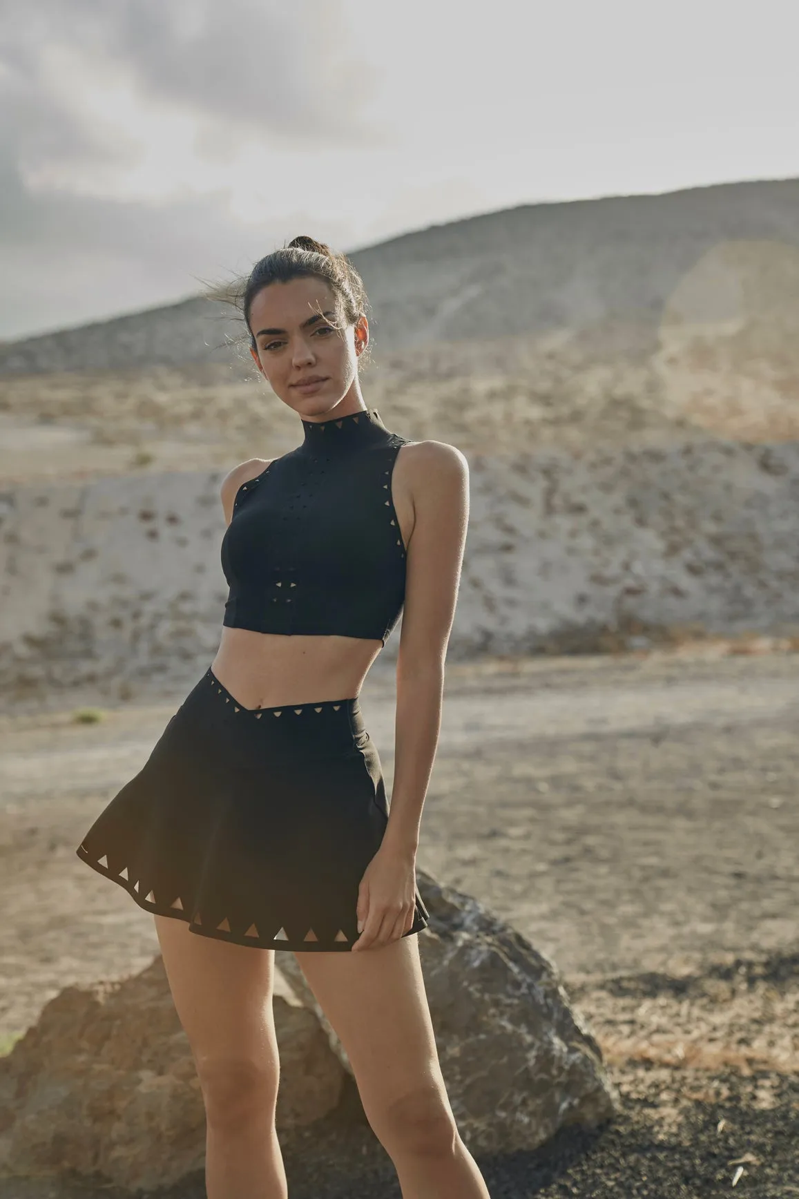 V-waist Laser Cut Tennis Skirt Street Style