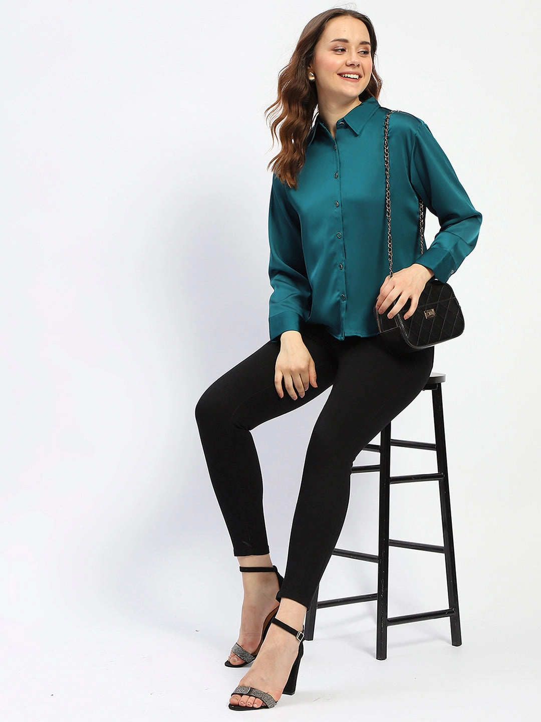 Madame Teal Button Down Shirt Relaxed Vibe