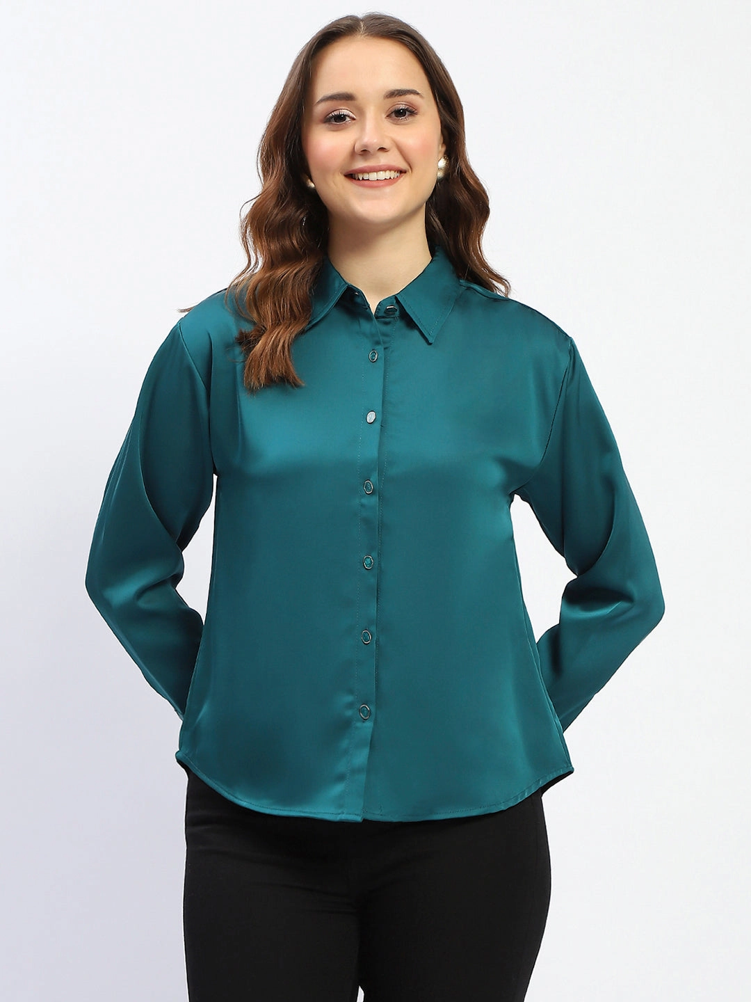 Weekend Vibes Active Fit Madame Teal Button Down Shirt