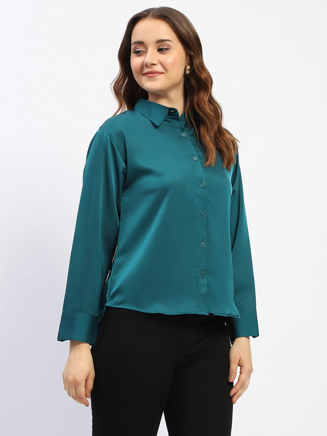 Madame Teal Button Down Shirt Soft touch finish Chic Option