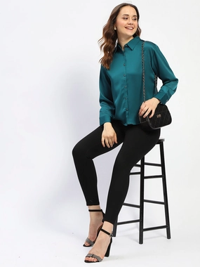 Madame Teal Button Down Shirt Relaxed Vibe