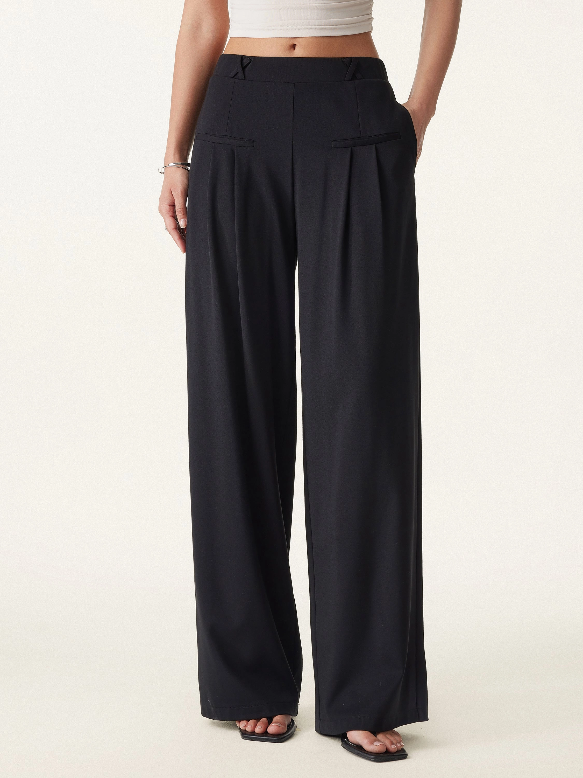 Travel Ready Fit Drapey Bamboo Ponte Mid Rise Wide Leg Trouser with Pockets