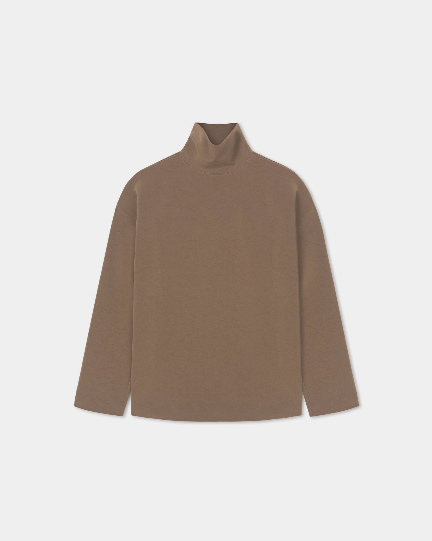 Textured Fabric Finish Sitara - Paper Jersey Turtleneck Top - Brown