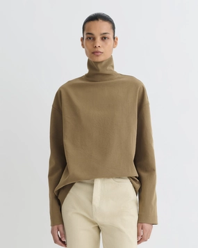 Tear Resistant Weave Sitara - Paper Jersey Turtleneck Top - Brown
