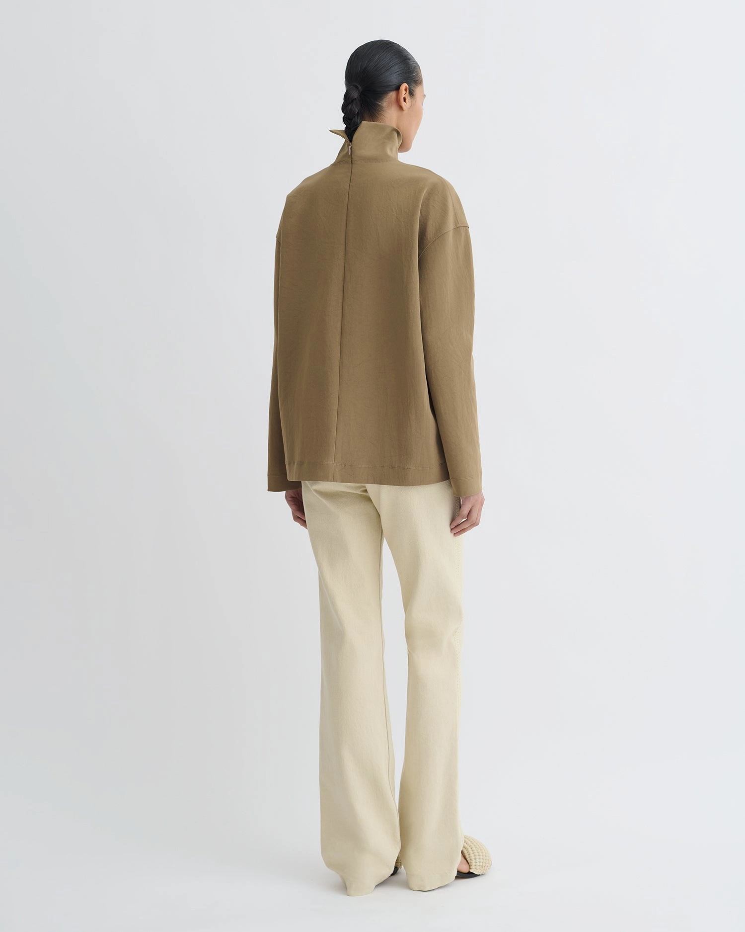 Durable Chainstitch Anti Odor Treatment Sitara - Paper Jersey Turtleneck Top - Brown