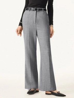 Comfortable Fashion Stretch Wool Mid Rise Flared Trousers with Pockets