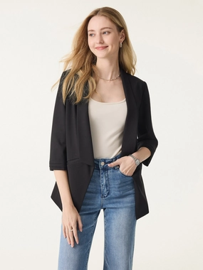 Stretch Ponte Shawl Lapel 3/4 Sleeve Blazer with Pockets Summer Polo Moisture Wicking Fabric