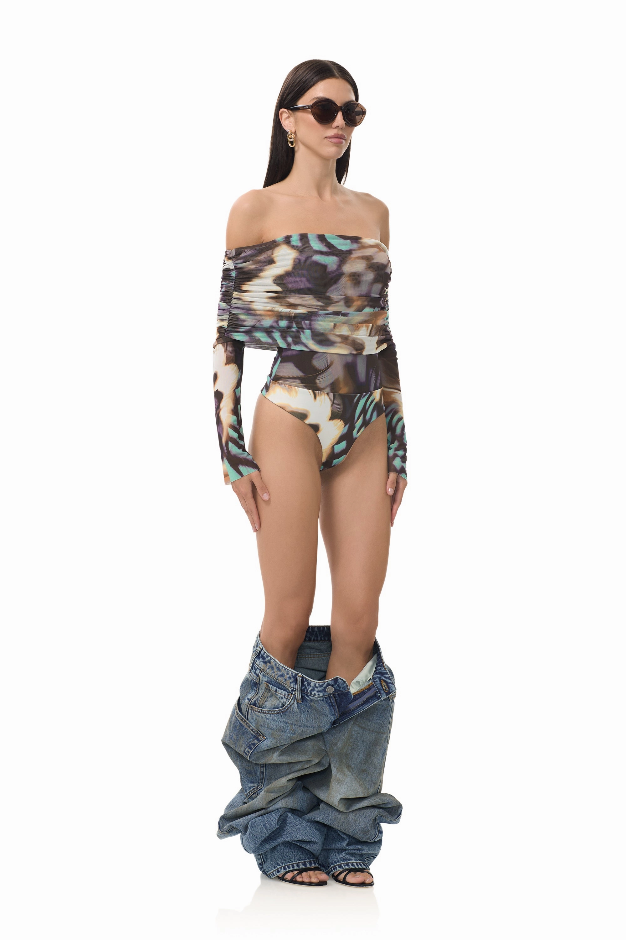 DurableDoubleLayeredHem Maxine Bodysuit - Feather Swirl