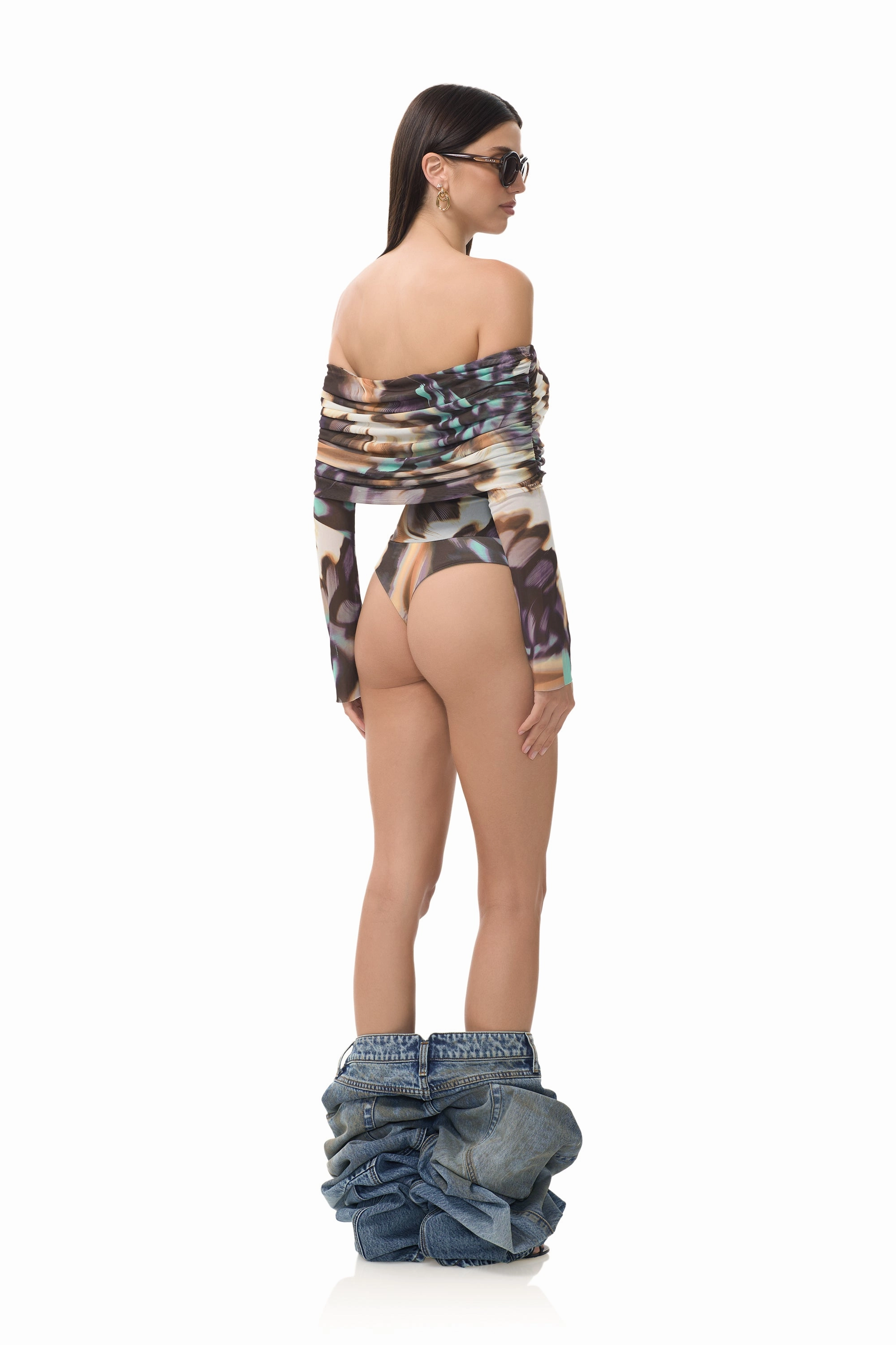 Stretchable Neckline Odor Resistant Coating Maxine Bodysuit - Feather Swirl