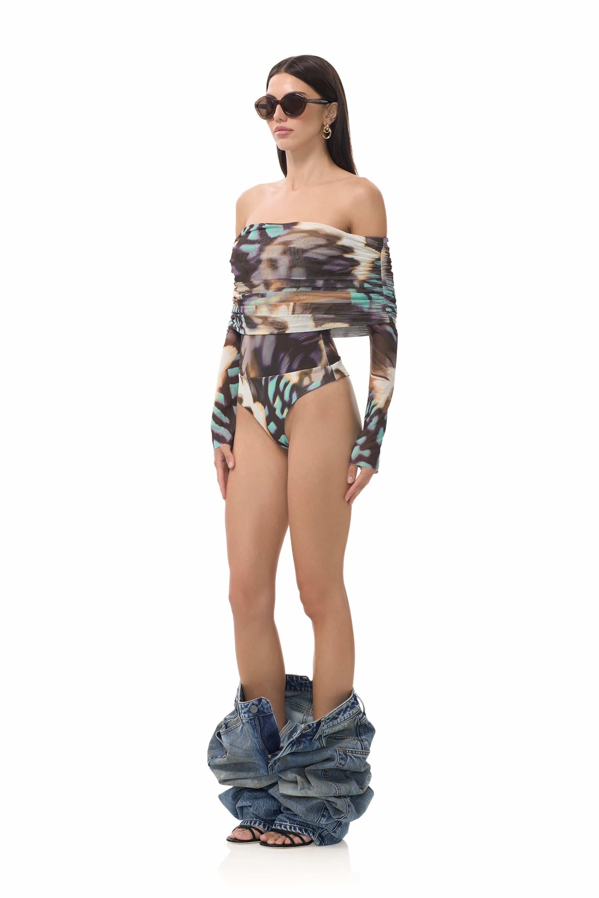 ribbed texture UltraSoft Lining Maxine Bodysuit - Feather Swirl
