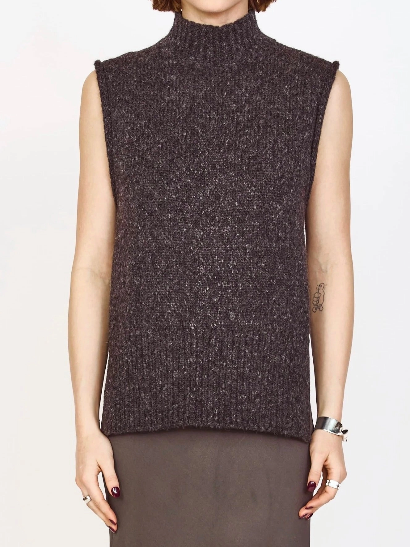Mirth Aspen Sweater Vest in Charcoal Reinforced Edging luxe feel