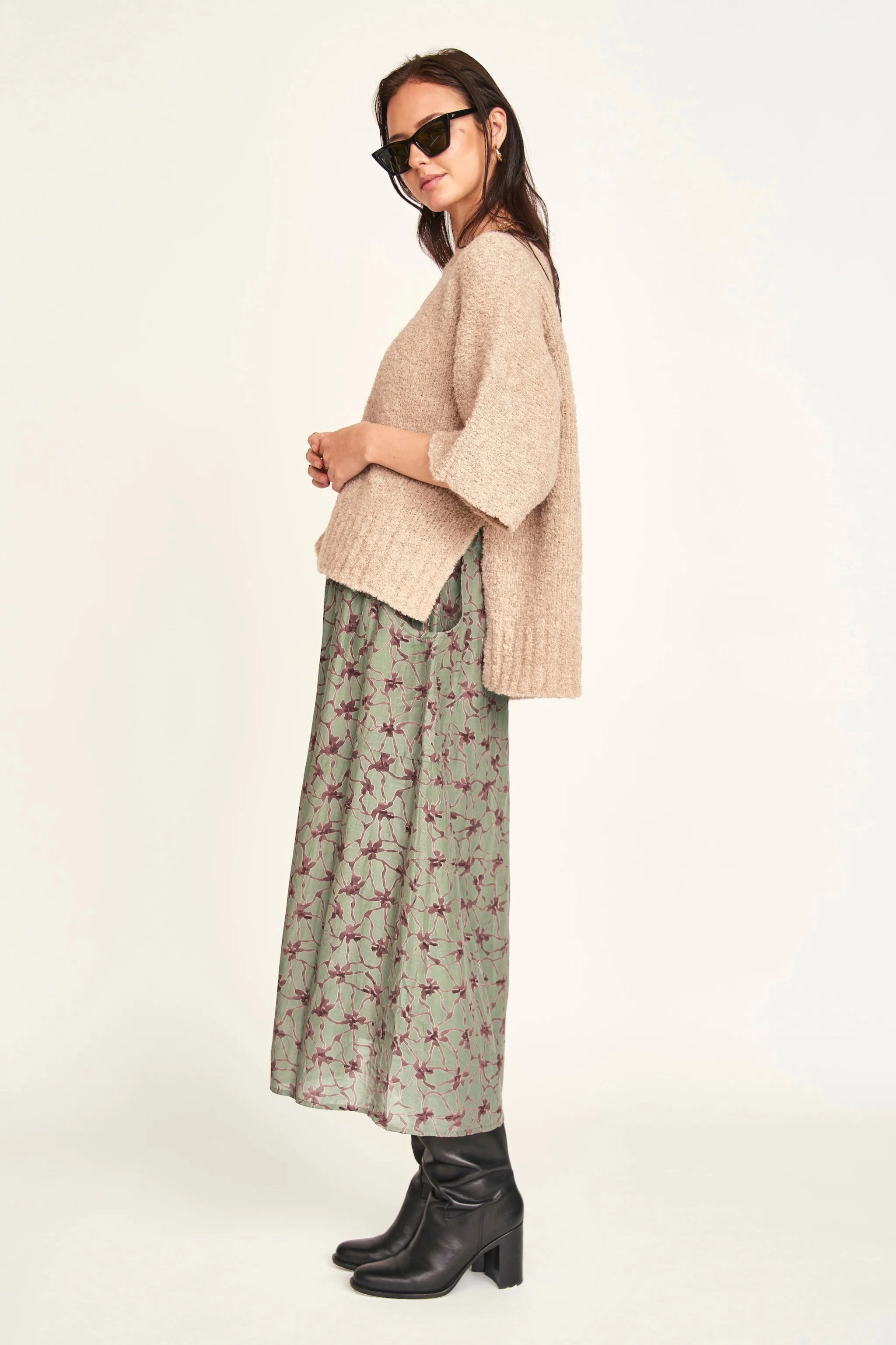Bamboo Fiber Composition Mirth Fez Boucle Top in Graham Cracker
