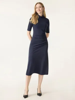 Mockneck Elbow Length Sleeve Tucked Midi Dress Summer Ready Texture Rich