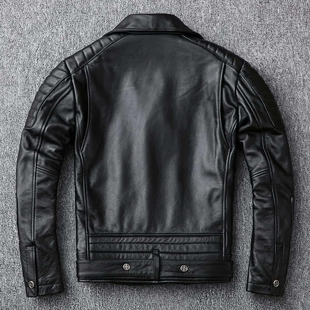 Modern Classic: Mens Biker Brando Genuine Sheepskin Caf Racer Lapel Collar Retro Classic Zip-Up Moto Leather Jacket