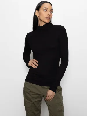 Comfortable and Chic Soft Waistband Essential Turtleneck Top Black