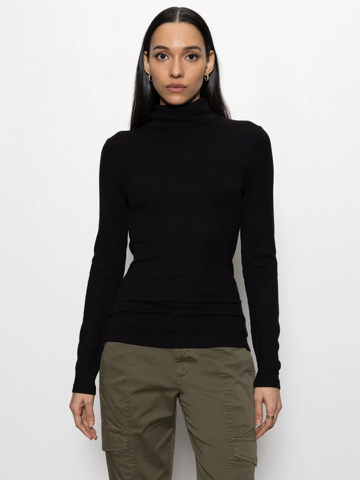 Essential Turtleneck Top Black Seasonal Comfort Micro Perforated Fabric