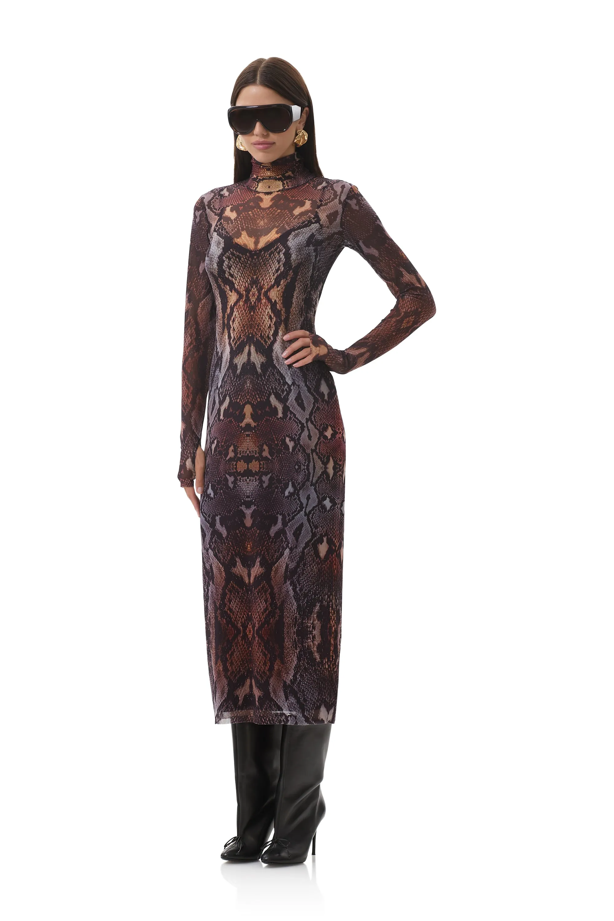 Shailene Dress - Placed Umber Snake Bodycon-Fit Linen Vibe