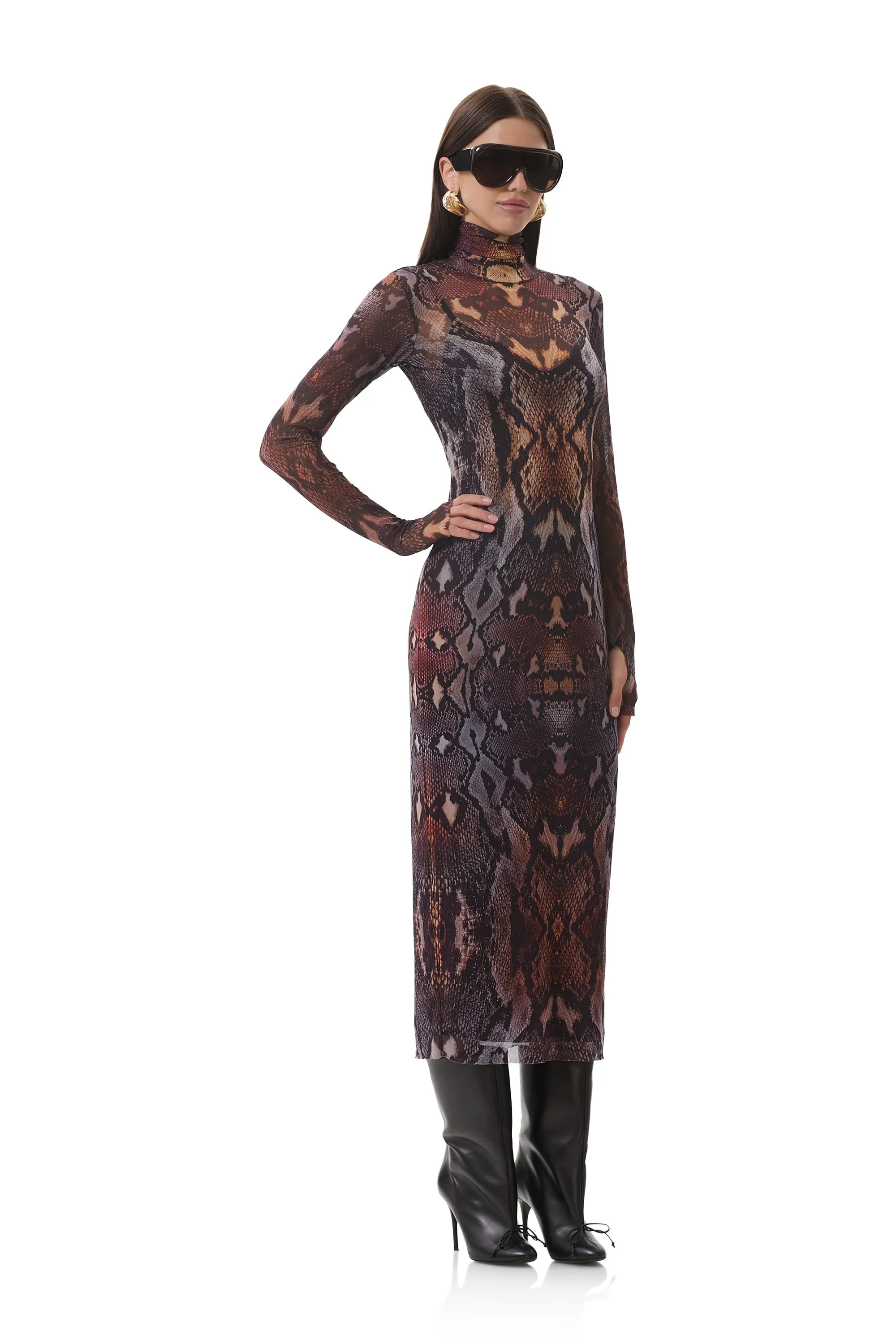 Shailene Dress - Placed Umber Snake Pink Glow Multi Season