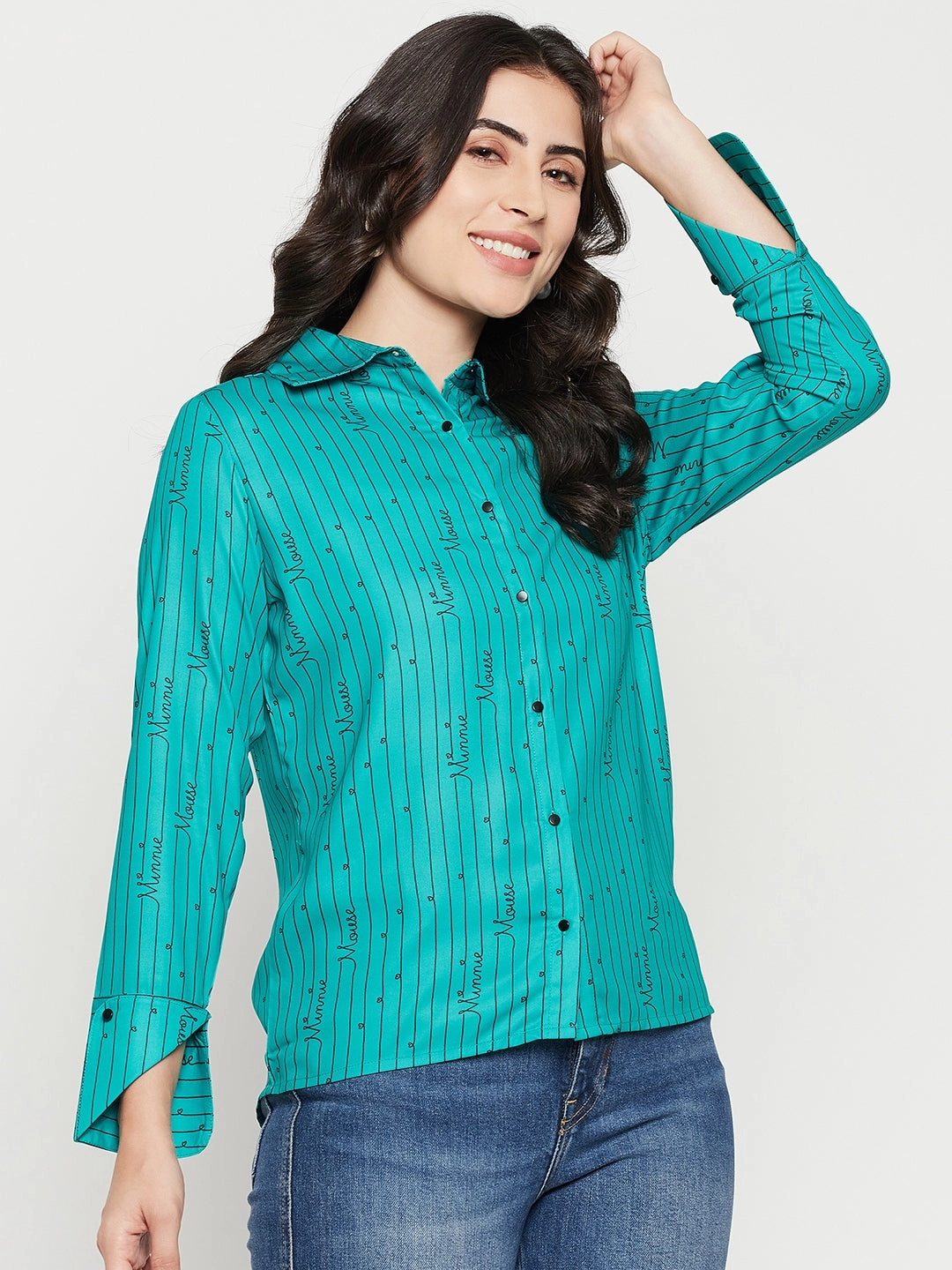 Madame Disney Printed Green Shirt Customizable Option color block