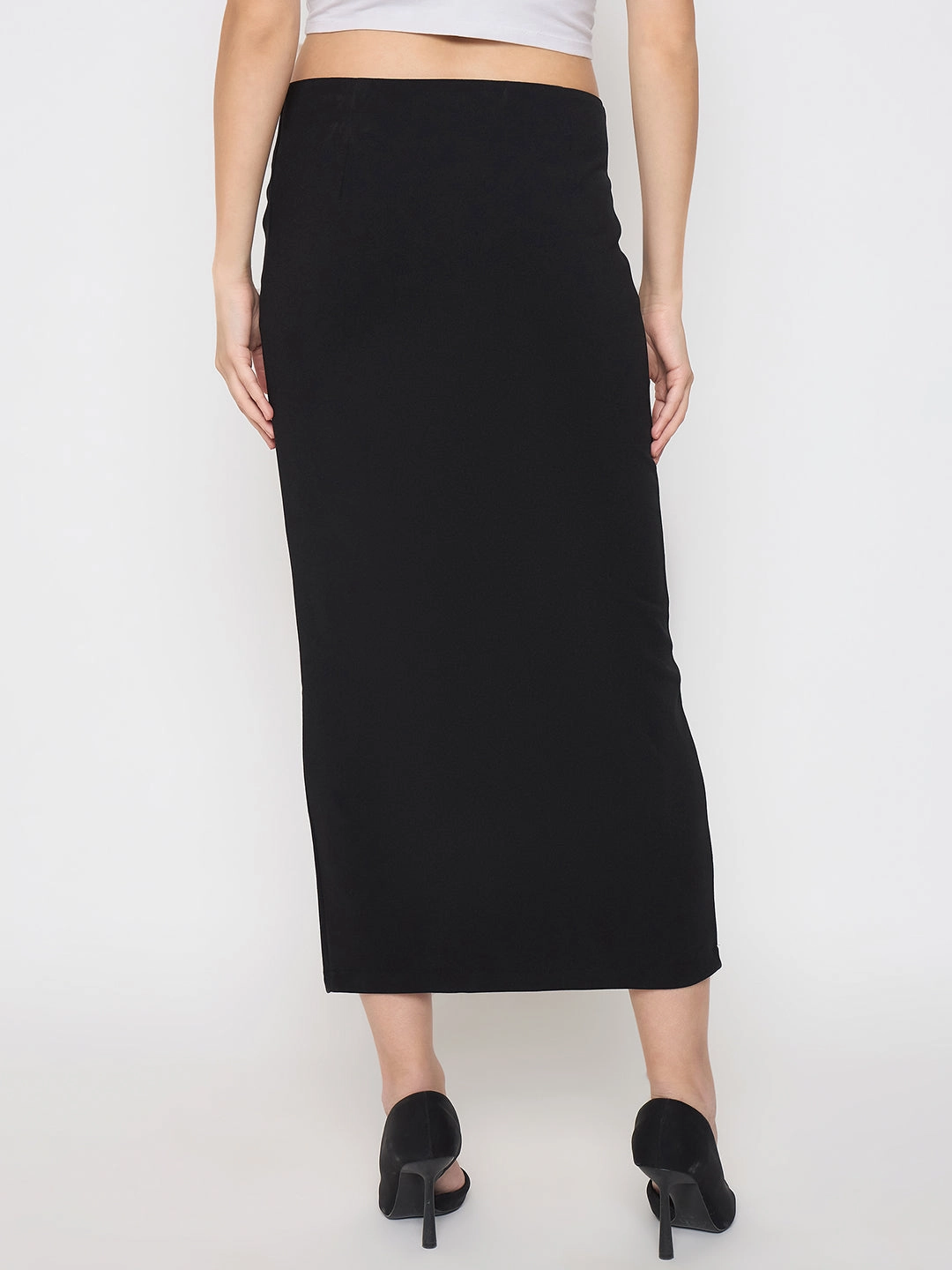 Artisan Print Light Moodboard Madame Ruched Solid Black Pencil Skirt