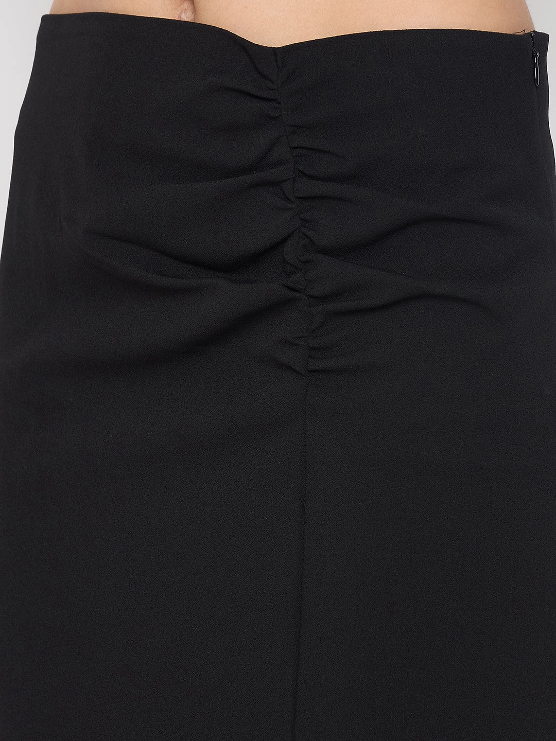 Boutique Exclusive Smooth Motion Madame Ruched Solid Black Pencil Skirt