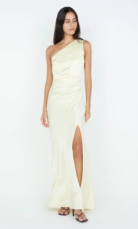 Statement-Buttons AntiFrayEdging THE DREAMER ASYM DRESS - ICE YELLOW