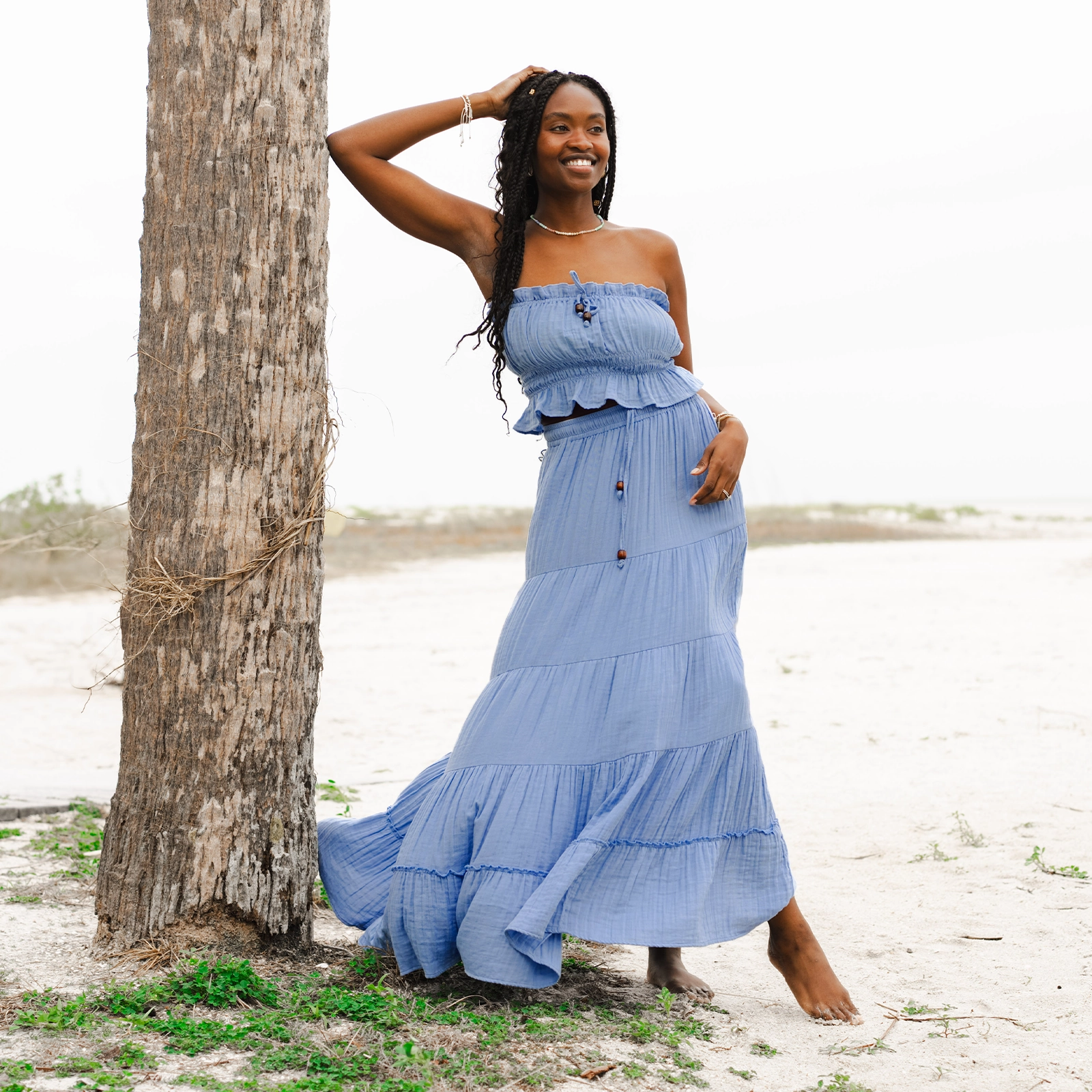 Denim Blue Coastal Tube Top Reinforced Hem Stitching
