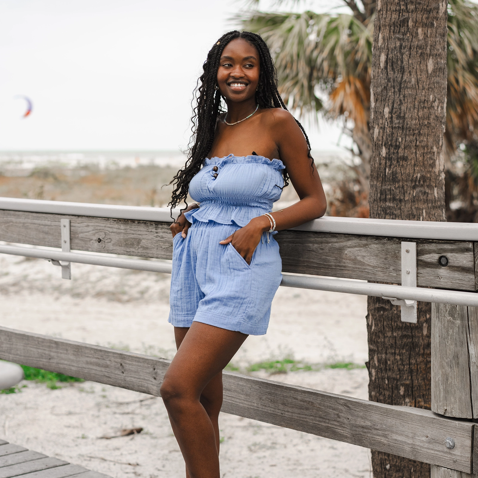 HighStretchElastic PuckerFree Surface Denim Blue Coastal Tube Top