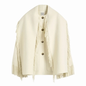 MultiPocketStyle Single Buttons Fringe Scarf Jacket