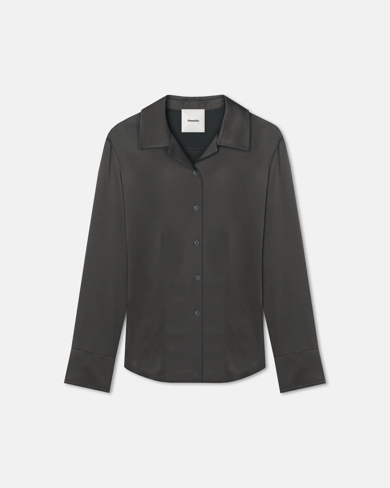Classic Fit Nathalie - Slip Satin Shirt - Dark Green