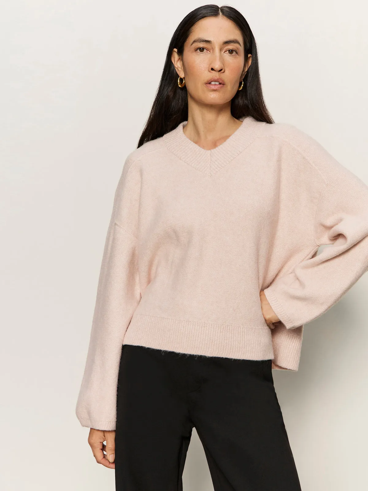 Dreamy V Neck Sweater Heather Rose ReinforcedShoulders