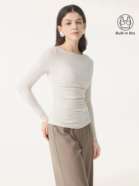 Light Warm Boatneck Ruched Brami Top Adjustable Hemline BondedHemline