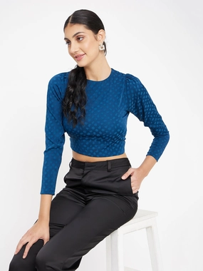 High Density Knit Madame Teal Crop Top