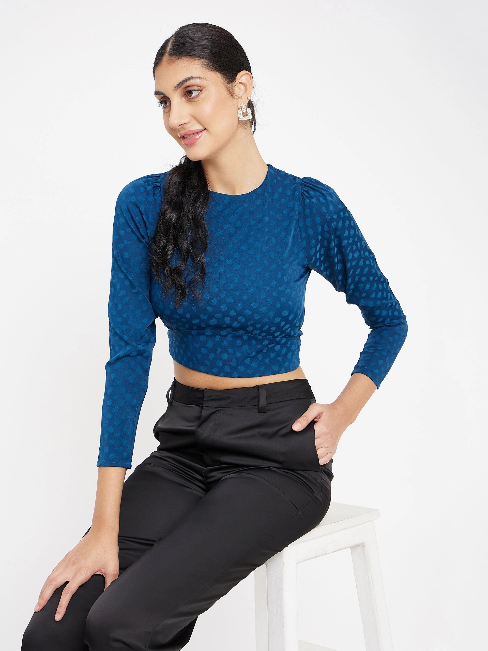 High Density Knit Madame Teal Crop Top