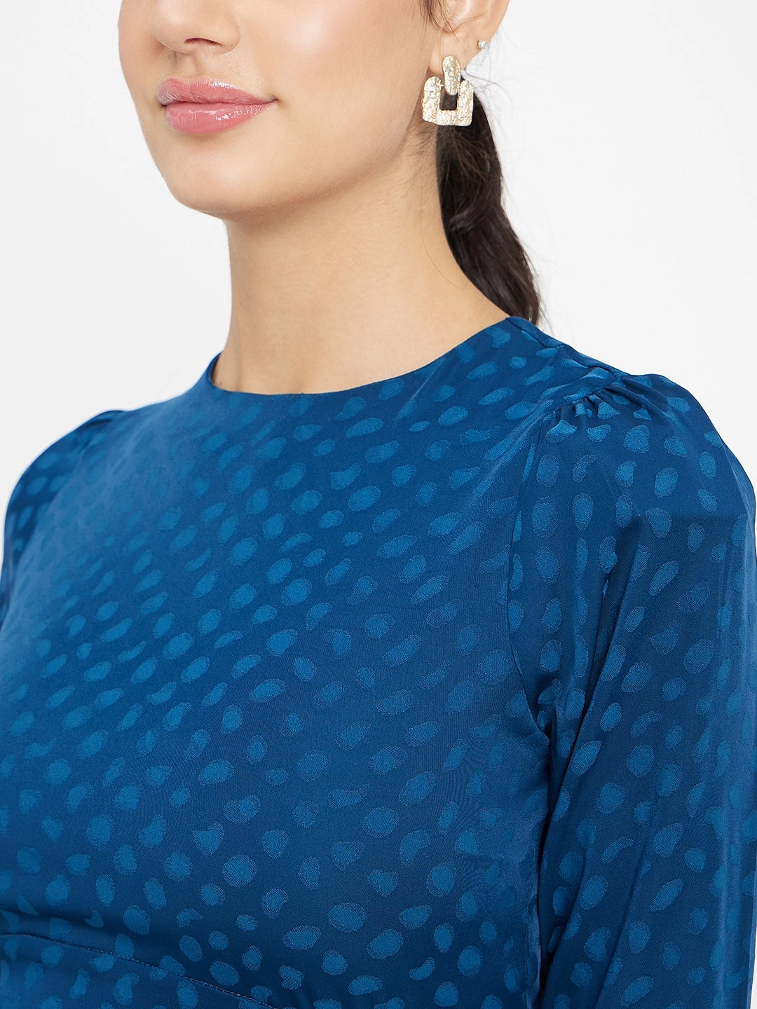 Madame Teal Crop Top Casual Blouse NonRestrictiveSilhouette