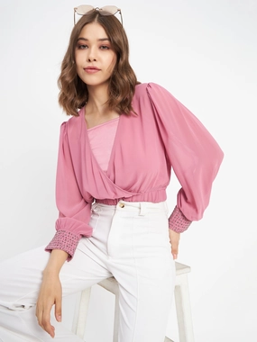 LowProfileZipperSystem Friction Reducing Finish Madame Elasticated Hem Pink Wrap Crop Top