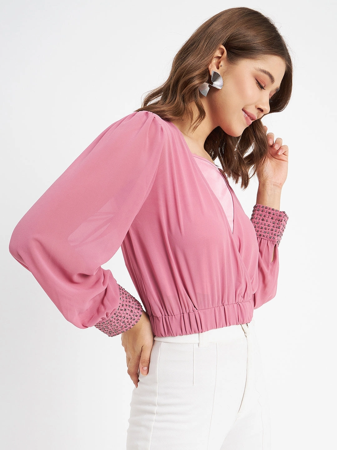 Madame Elasticated Hem Pink Wrap Crop Top Biodegradable material UV Protective Coating