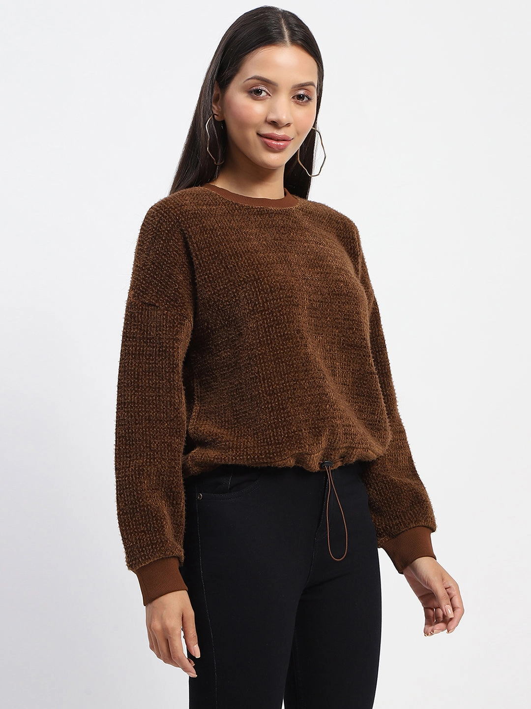 Recycled Polyester Adaptive Waistband Madame Elastic Pull Drawstring Brown Top