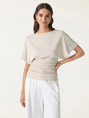 Odor Control Technology Convertible Sleeve Adaptation Effortless Boatneck Batwing Sleeve Side Ruched Top