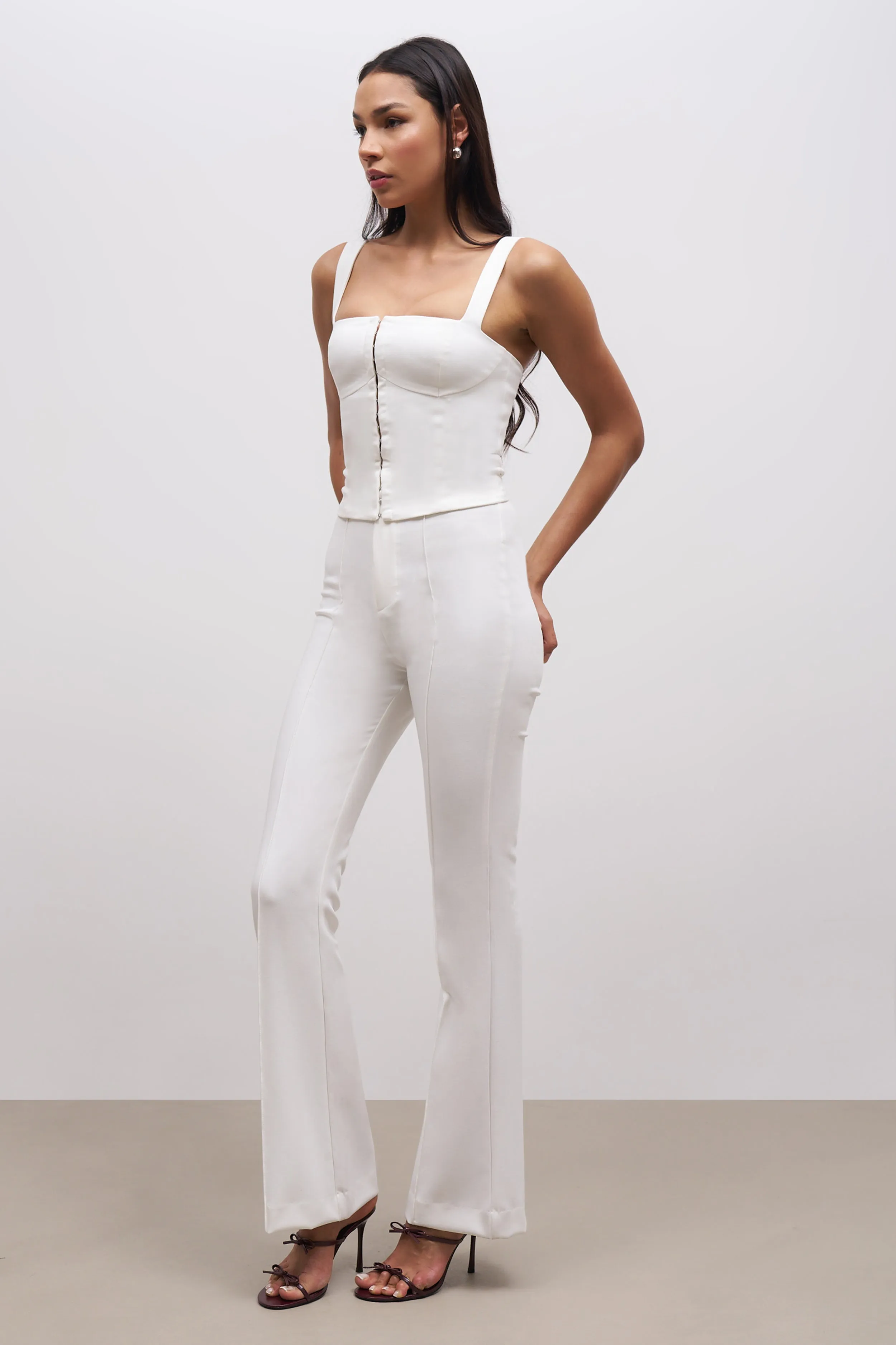 Square Neck Hook & Eye Corset - Ivory Flex Fit Shoulder Construction