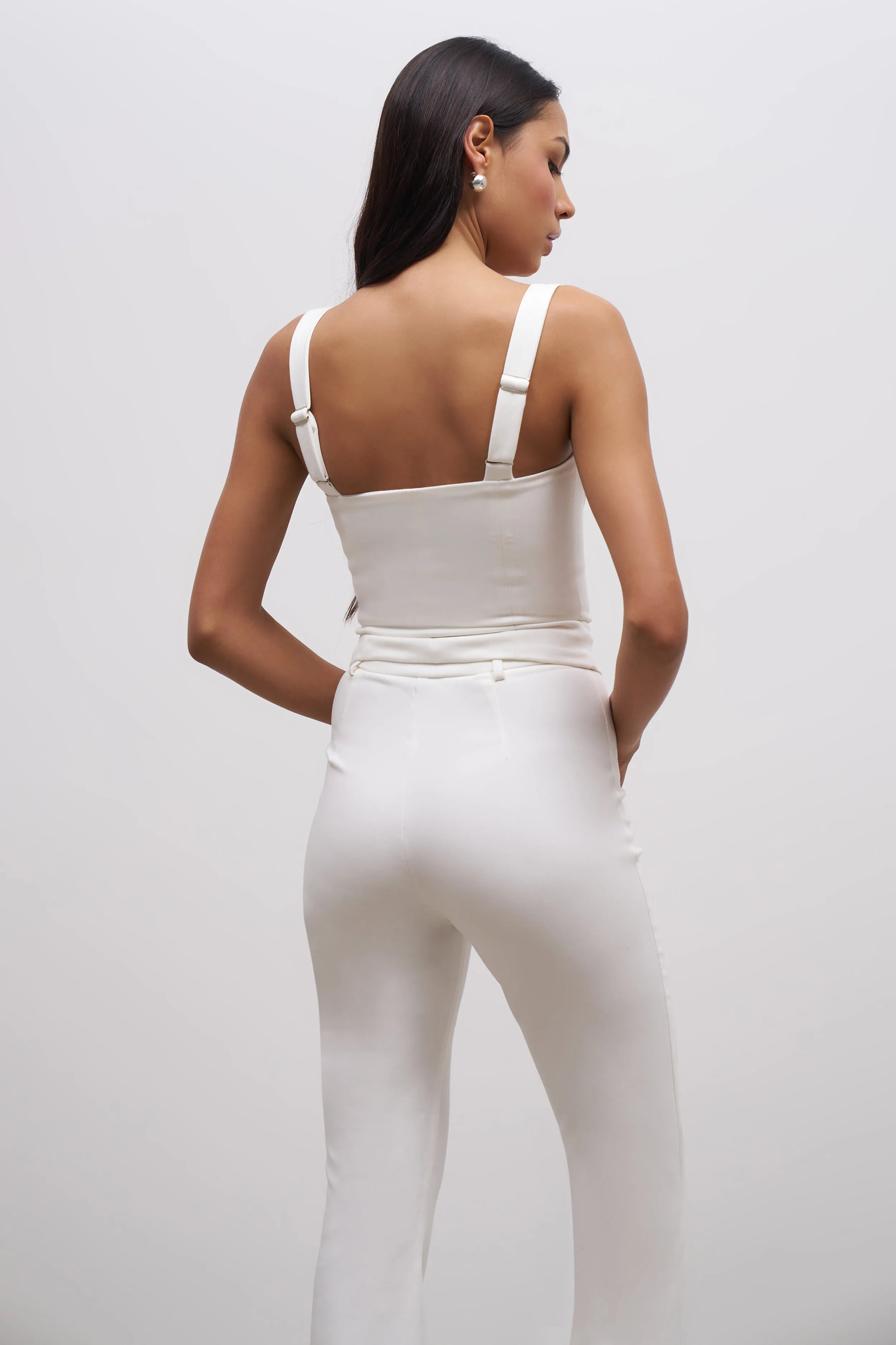 Square Neck Hook & Eye Corset - Ivory Stretchable Blend Mesh Lining