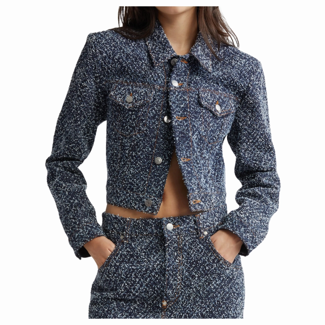 Casual Street Style Contemporary Fit Boucle Denim Jacket