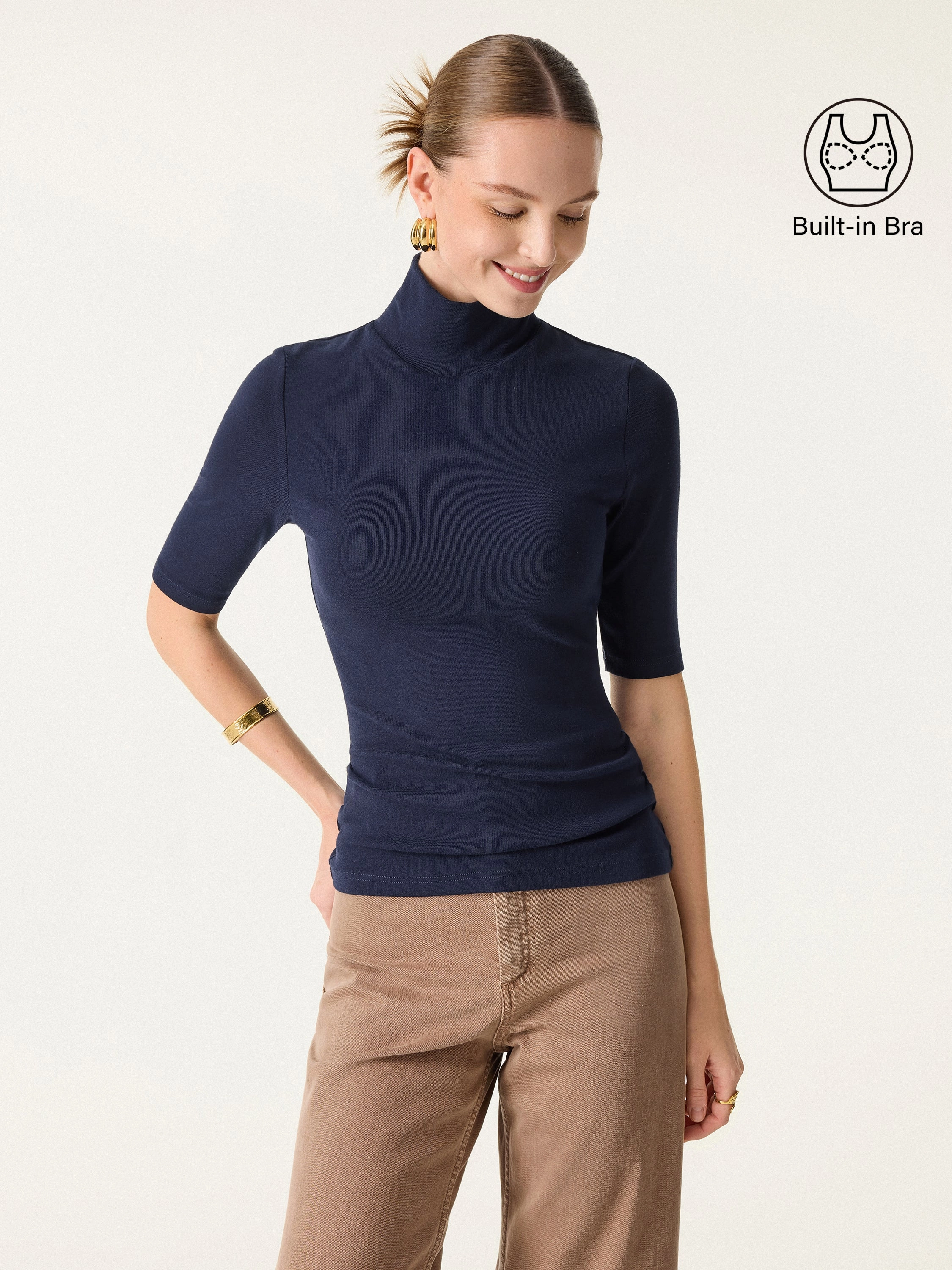 Essential Turtleneck Elbow Length Sleeve Brami AntiMicrobialLining WrinkleResistant Fabric