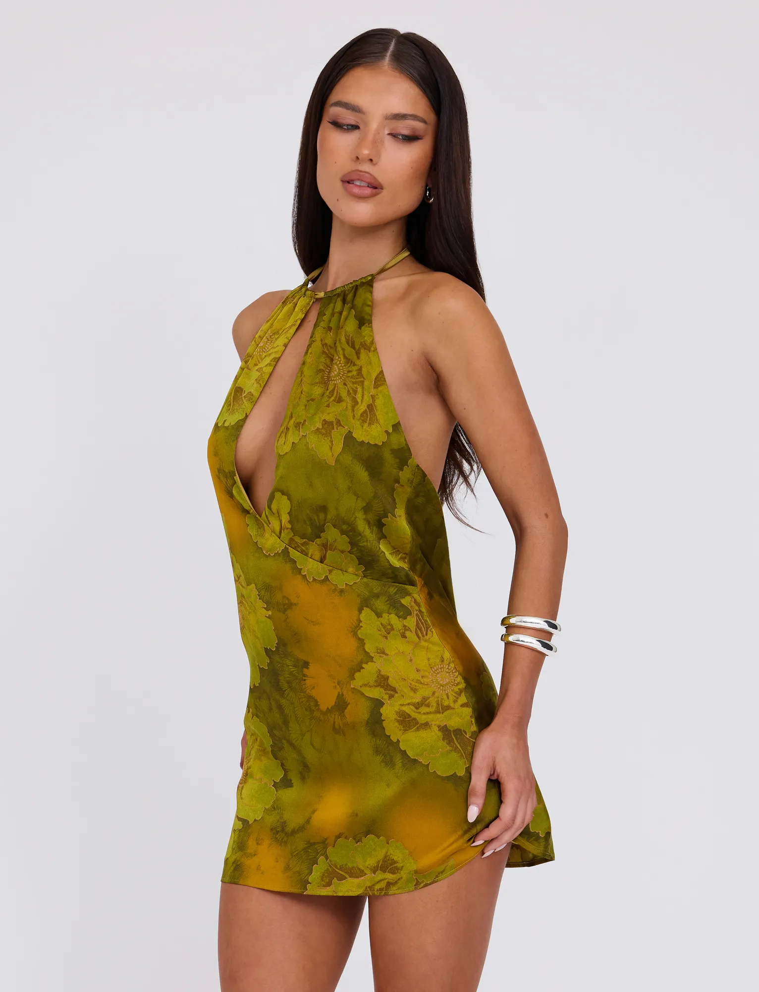 Chilly Day Comfort Blush Glow MONROE DRESS - GREEN : WATER COLOUR FLORAL