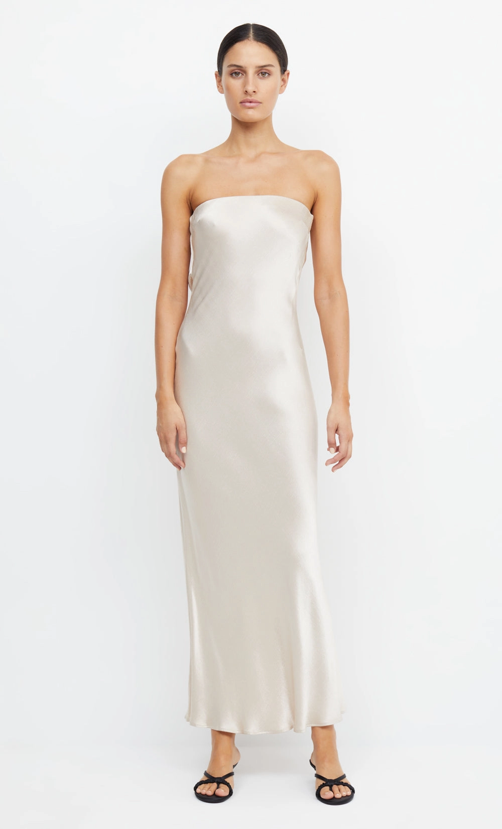Elegant Waist Fit Love Energy MOON DANCE STRAPLESS DRESS - SAND