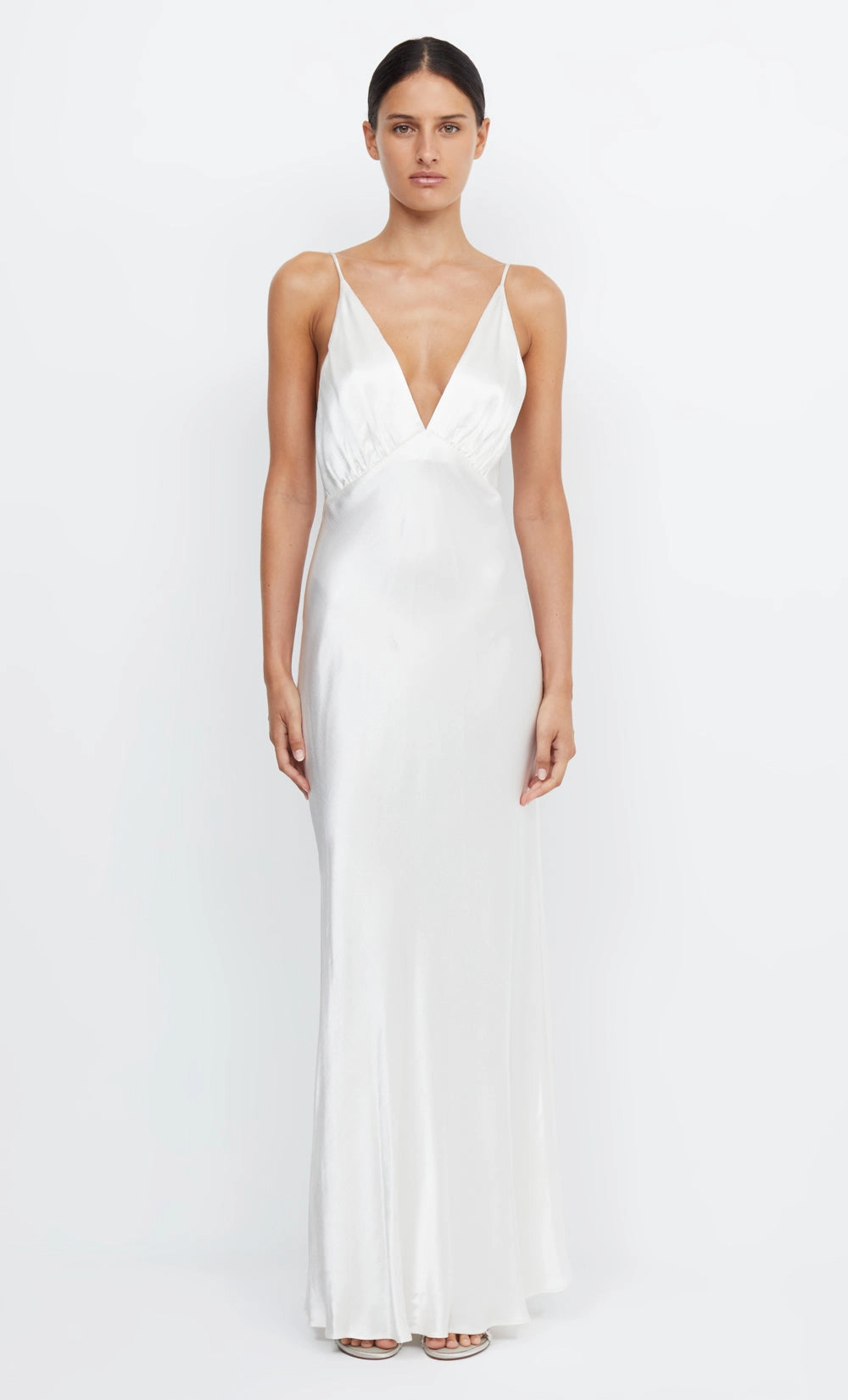 MOON DANCE V MAXI DRESS - IVORY Dreamy Presence Satin-Sleeve
