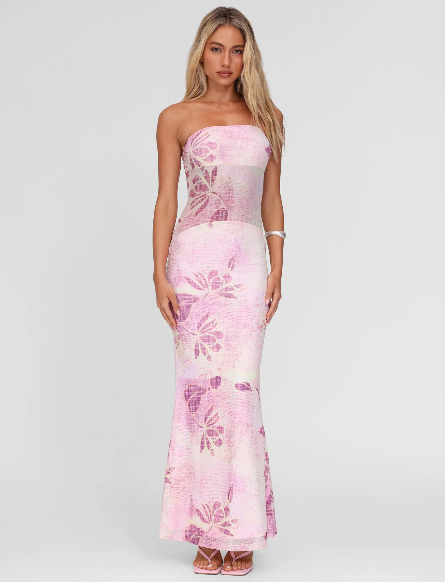 MORGAN MESH DRESS - GRUNGE FLORAL MAGENTA Smart Fit Wear Soft Appeal