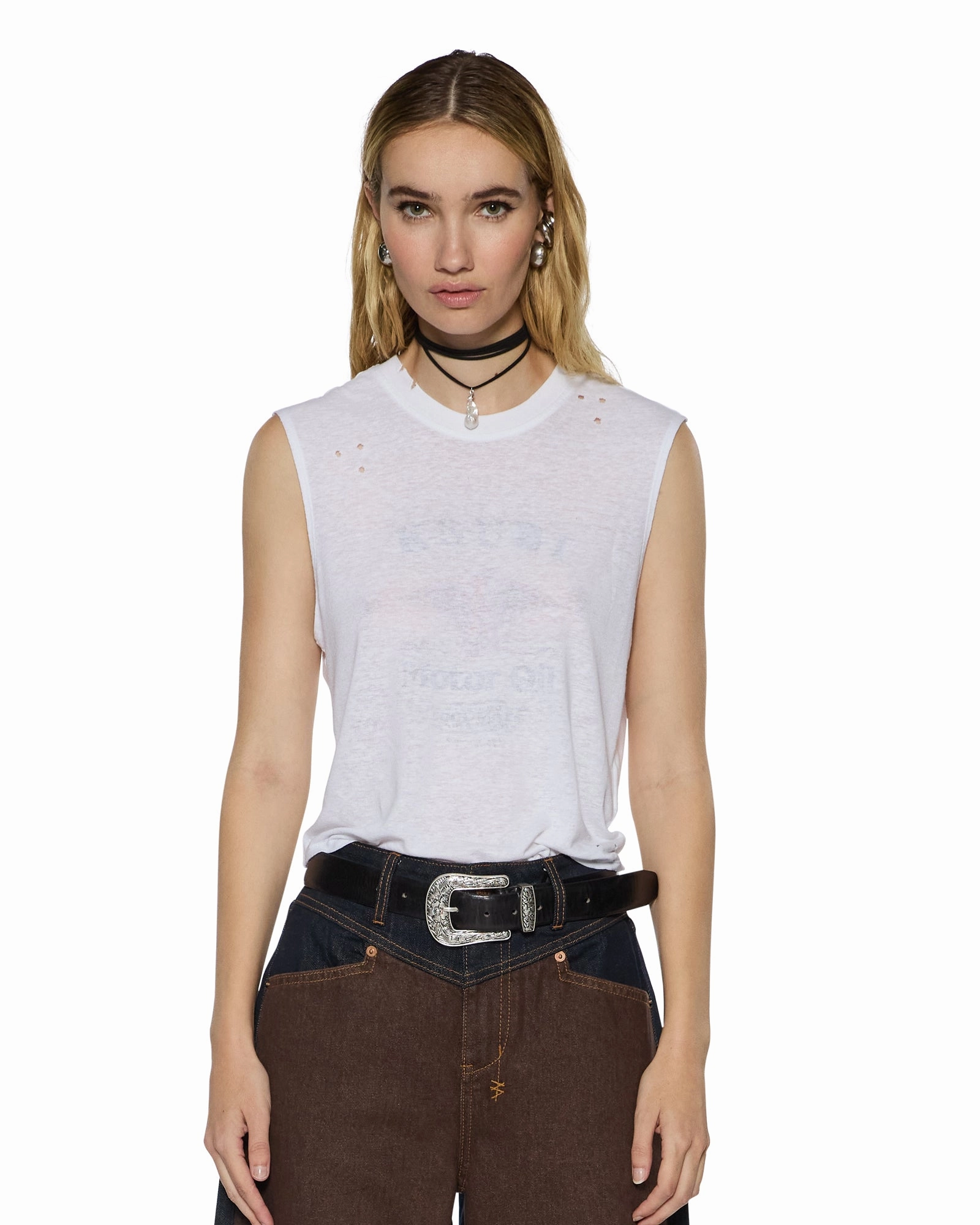MOTOR OIL MOSS TANK WHITE Breathable Mesh Back Bold Patterns
