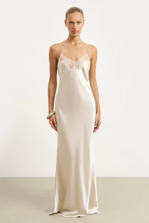 Satin Lace Detail Camisole Maxi Dress - Champagne Body Harmony
