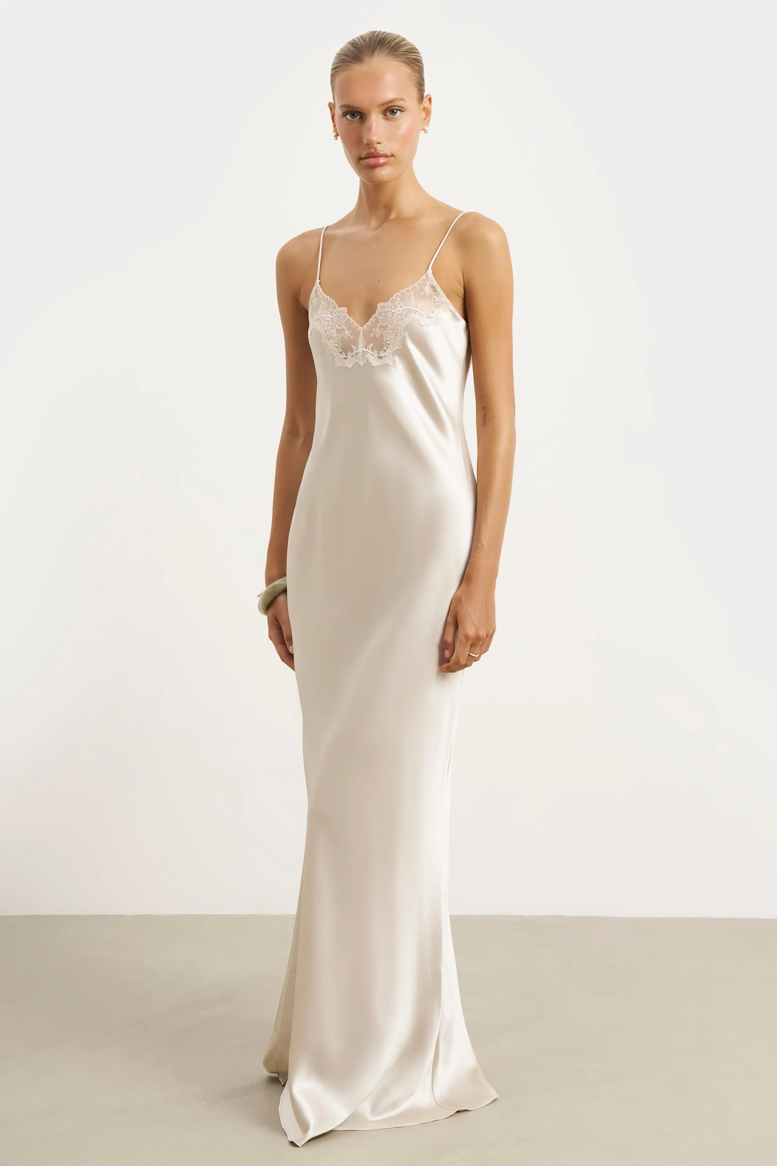 Urban Feel Satin Lace Detail Camisole Maxi Dress - Champagne